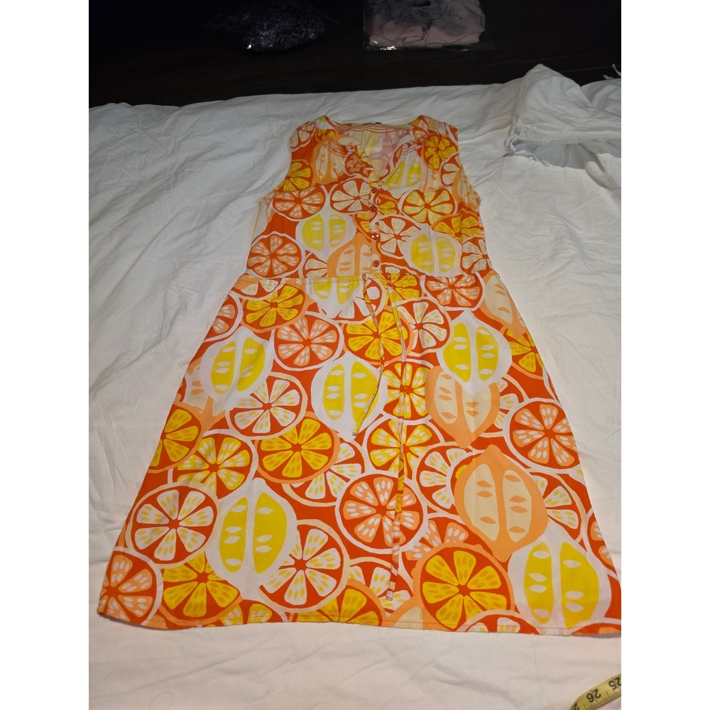 Crown & Ivy Women Orange Yellow Citrus Fruit Print Sleeveless Dress Size 2
